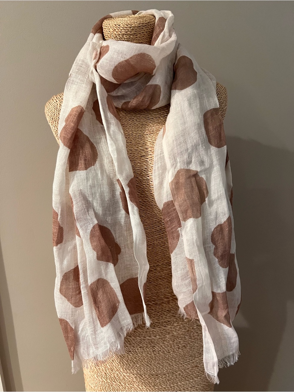 White Scarf with Brown Spot Print